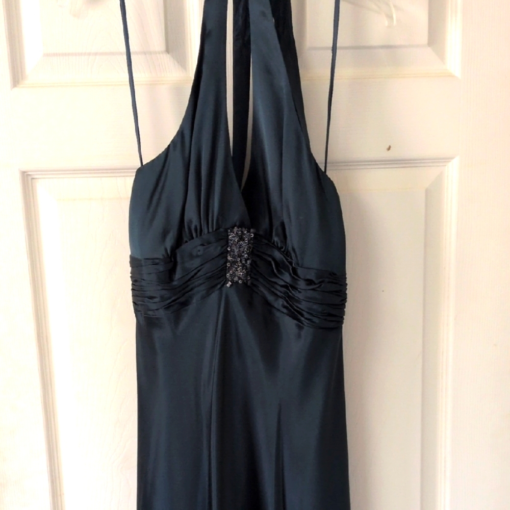 Sz 12 Elegant Dark Teal Silk Halter Cocktail Dress By Jones New York